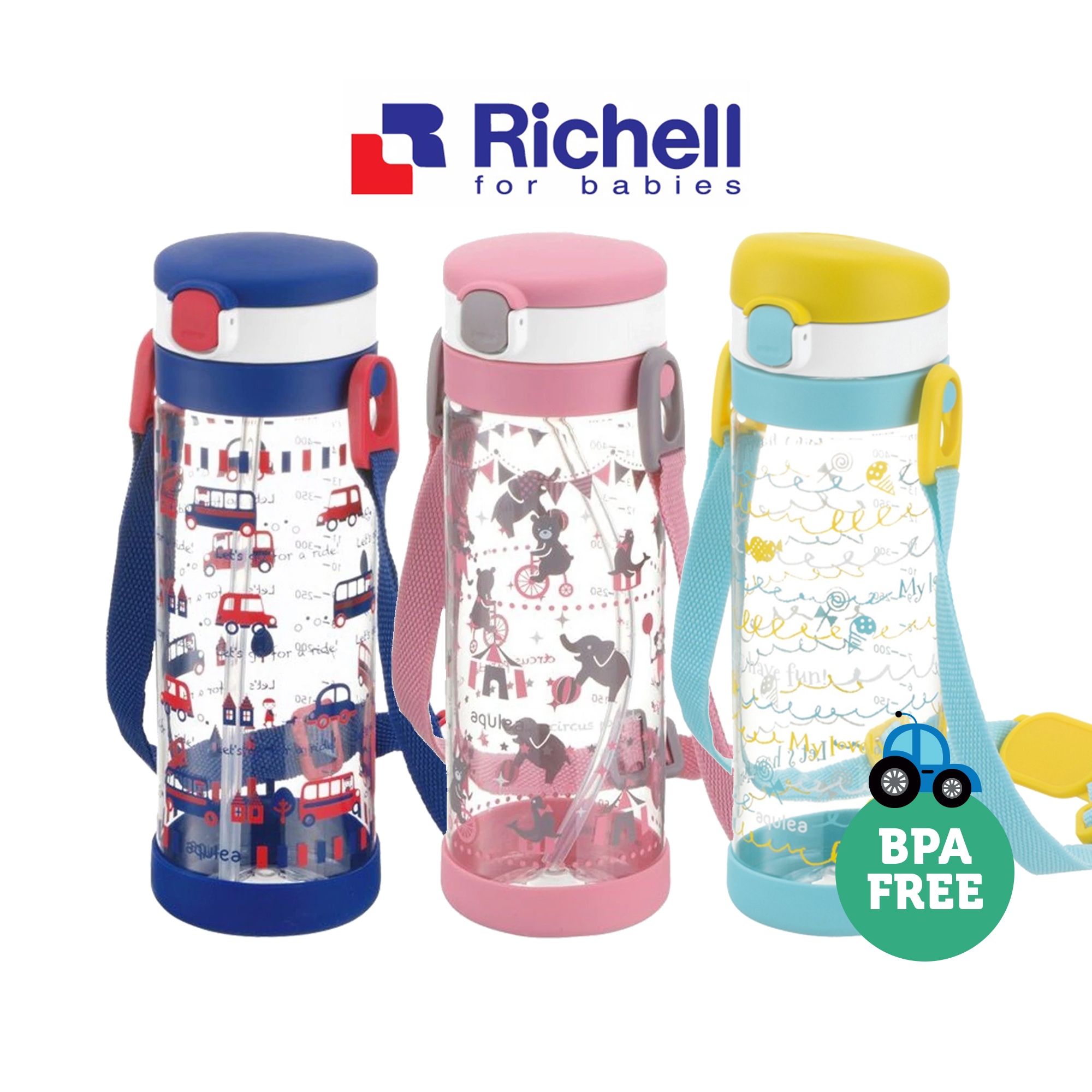 Richell AQ Clear Straw Mug 450ml Button and Wheel Baby Store