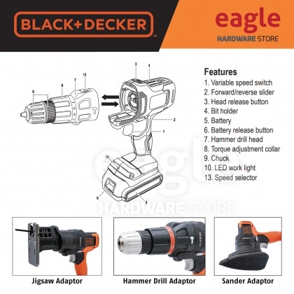 BLACK+DECKER Multievo Multi-tool 2-Gear Hammer Attachment with 10