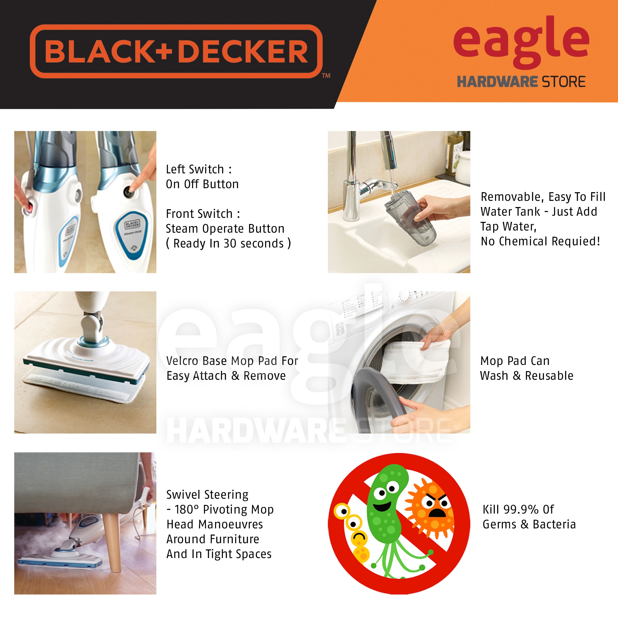 BLACK & DECKER FSM1605 Steam Mop With Standard Accessories 