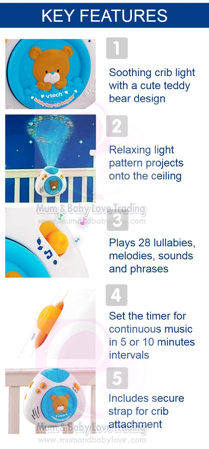 VTECH Baby Lullaby Bear Crib Projector Infant Soothing Sounds Light Birth+  NEW