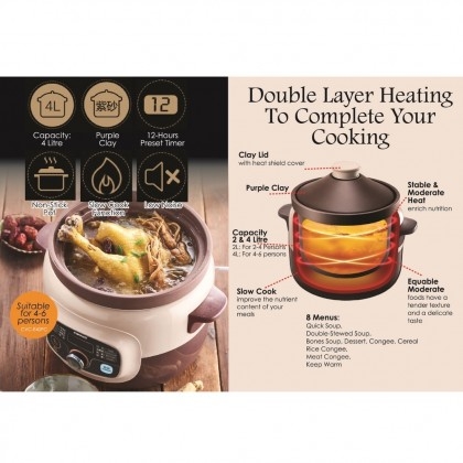 CSC-E40PC 4 Litre Purple Clay Digital Slow Cooker - Cornell Appliances