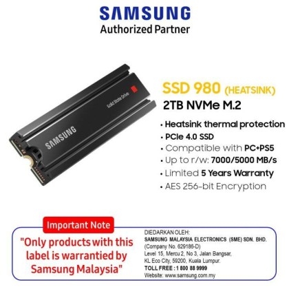 Samsung 980 PRO with Heatsink PCIe 4.0 NVMe SSD 1TB for PC/PS5