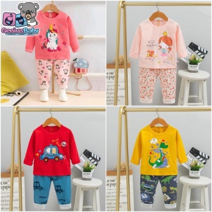 Genius Baby House ] 1y-7y Baby kids Girl Boy Home Wear Long Sleeve Shirt &  Pant Clothing 100% Cotton C3284
