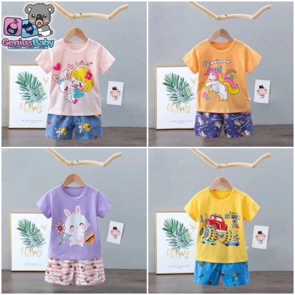 Genius Baby House ] 1y-7y Baby kids Girl Boy Home Wear Shirt & Short Pant  Clothing 100% Cotton Playset C4078
