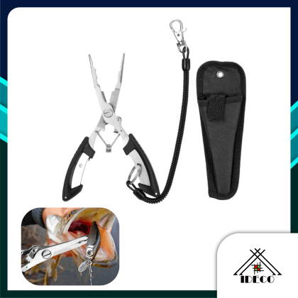 iDECO Multifunctional Stainless Steel Lure Pliers Wire Cutters Hook Removal  Pliers Fish Control Pliers Free Pliers Bag with Missing Rope