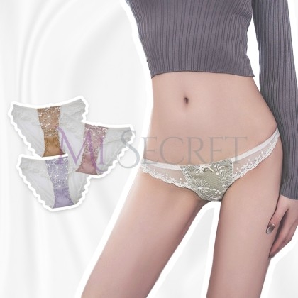 Mi Secret Transparent Mesh Back Panties Women Sexy Lace Spender Women Sexy  Seluar Dalam Wanita Seksi 網紗蕾絲內褲女 SD116