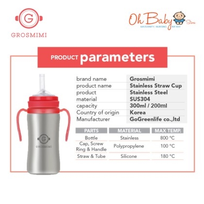 Grosmimi Stainless Functional Straw Cup 300ml