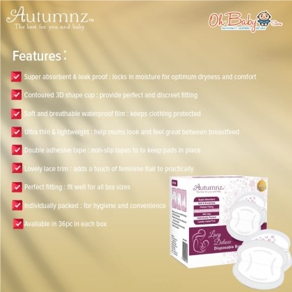 Autumnz Lacy Deluxe Disposable Breast Pad 36pcs / 72pcs