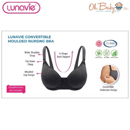Lunavie Convertible Moulded Nursing Bra Grey, Oh Baby Store