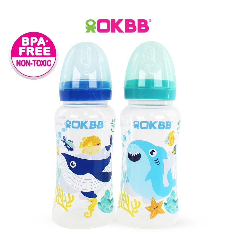 OKBB Twin Pack Baby Feeding Bottle Standard Neck Teats Feeding