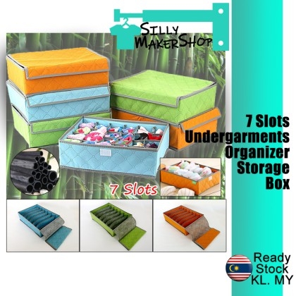 7 Slots) Bamboo Charcoal Undergarments Organizer Storage Box Bra Underwear  Socks Handkerchief Storage Box