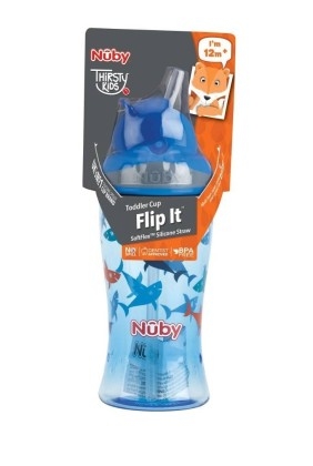 Nuby Thirsty Kids Flip-it Boost Cup, 12oz, Sharks
