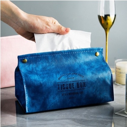 Faux Leather Tissue Box Cover – Light Blue