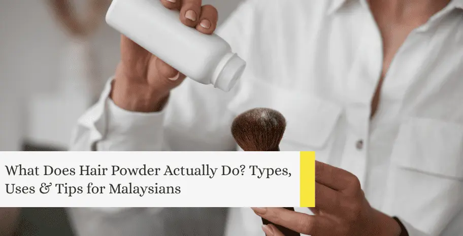 Malaysian woman putting on dry hair powder on a brush and applying it