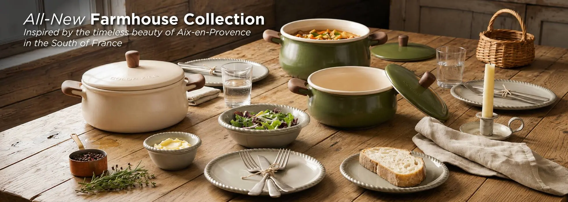 Color King Farmhouse Collection - Natural Ceramic Coat-Free Cookware, Tableware & Drinkware