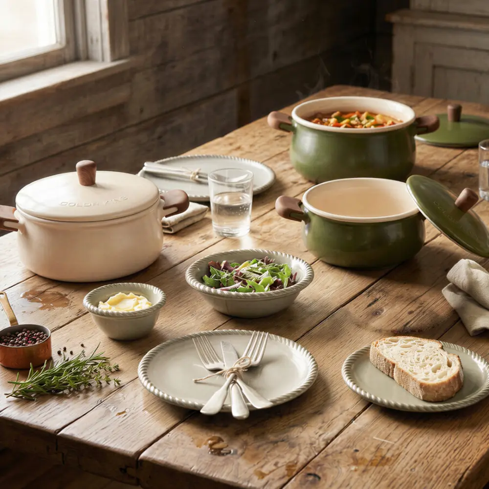Farmhouse Collection - Natural Ceramic Cookware, Tableware & Drinkware - Cooking Pot, Plate, Bowl & Mug