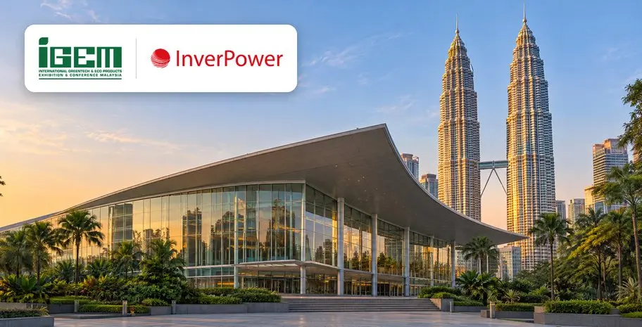 Kuala Lumpur Convention Centre and Petronas Twin Towers at golden hour, with the iGEM 2026 and InverPower logos