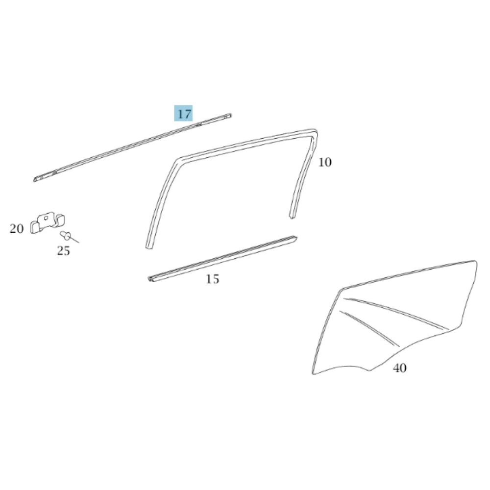 Original Mercedes Benz Rear Door Glass Outer Molding With Seal W245 L/H Chrome 1697351565
