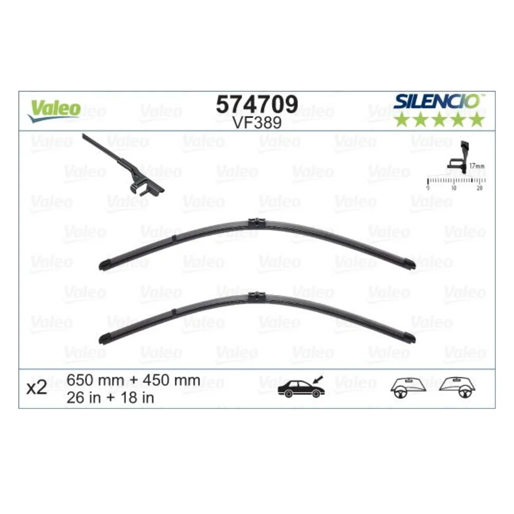 Bmw F10 F11 F01 F02 Valeo Front Windscreen Wiper Blade Set 26"/18" 574709 3397007524 61612163750 61612147365 A524S VM389