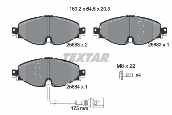 Volkswagen Golf 1.4 Blue 13' Textar Front Brake Pad Set W-Sensor 8V0698151 2568301 8V0698151A 8V0698151B 5Q0698151 5Q069