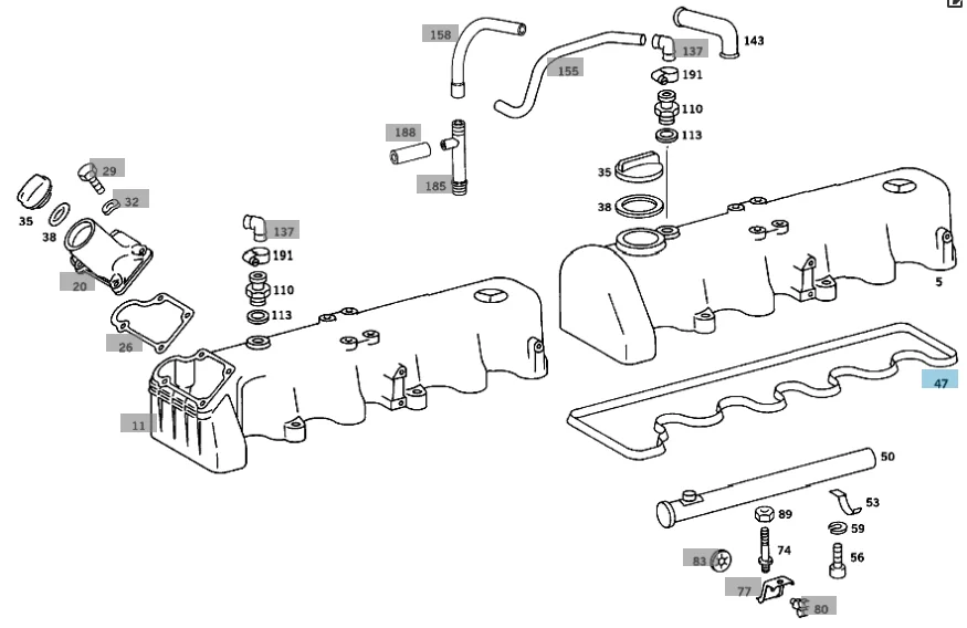 Mercedes Benz Elring Valve Cover Gasket M617 300D 237868 6170160180