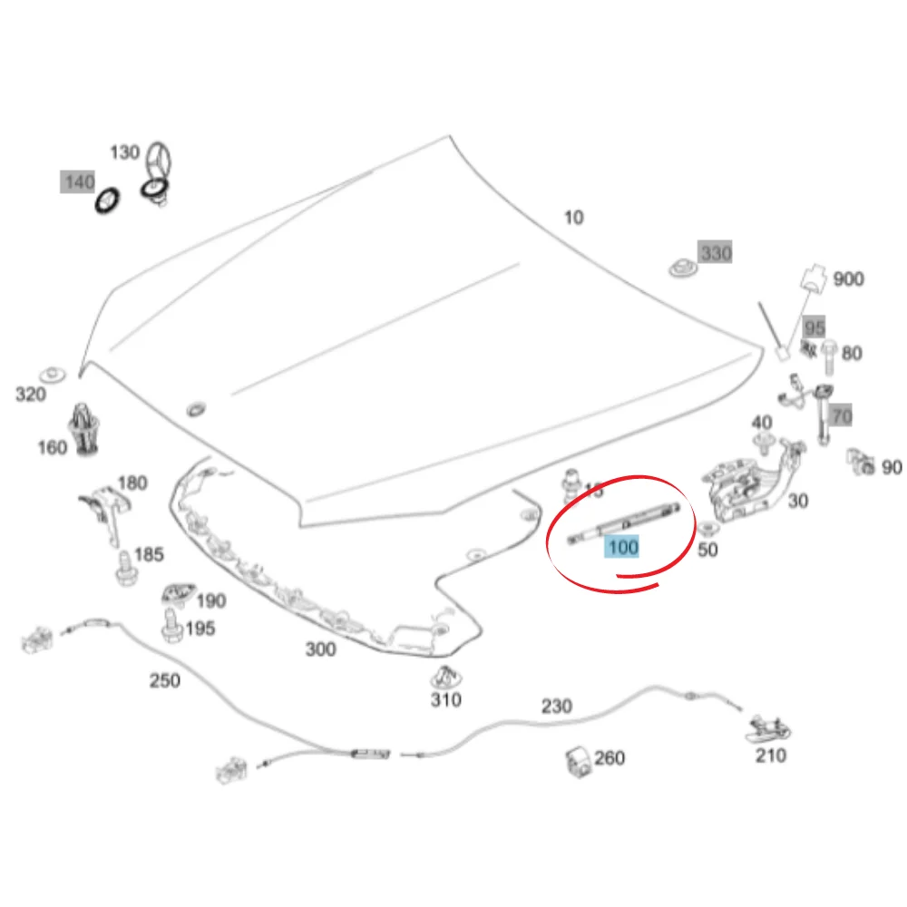 Mercedes Benz Stabilus Bonnet Absorber R/H W205 2059800164 457942 103849