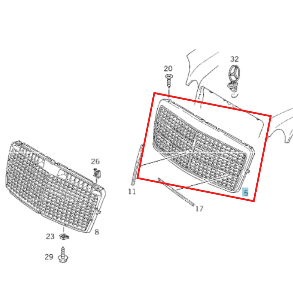 Original Mercedes Benz Front Grille W210 >UTC5/99-Elegance 5-MLDG 2108800083 2108800483