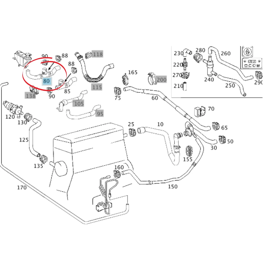 Original Mercedes Benz Radiator Expansion Tank Lower Hose M111/M271 W203 W209 2038300796