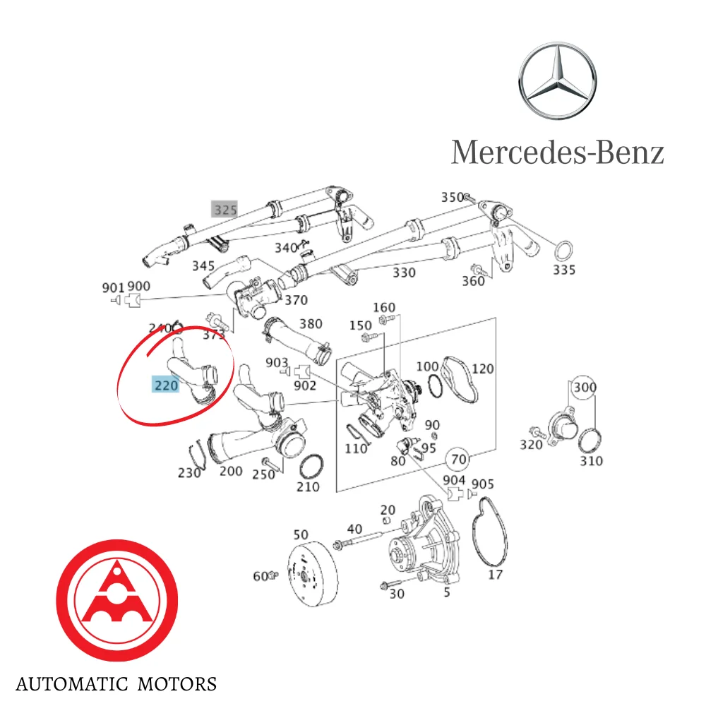 Original Mercedes Benz Water Pump Outlet Hose > ALT M271-CGI 820/860/861 2712002552
