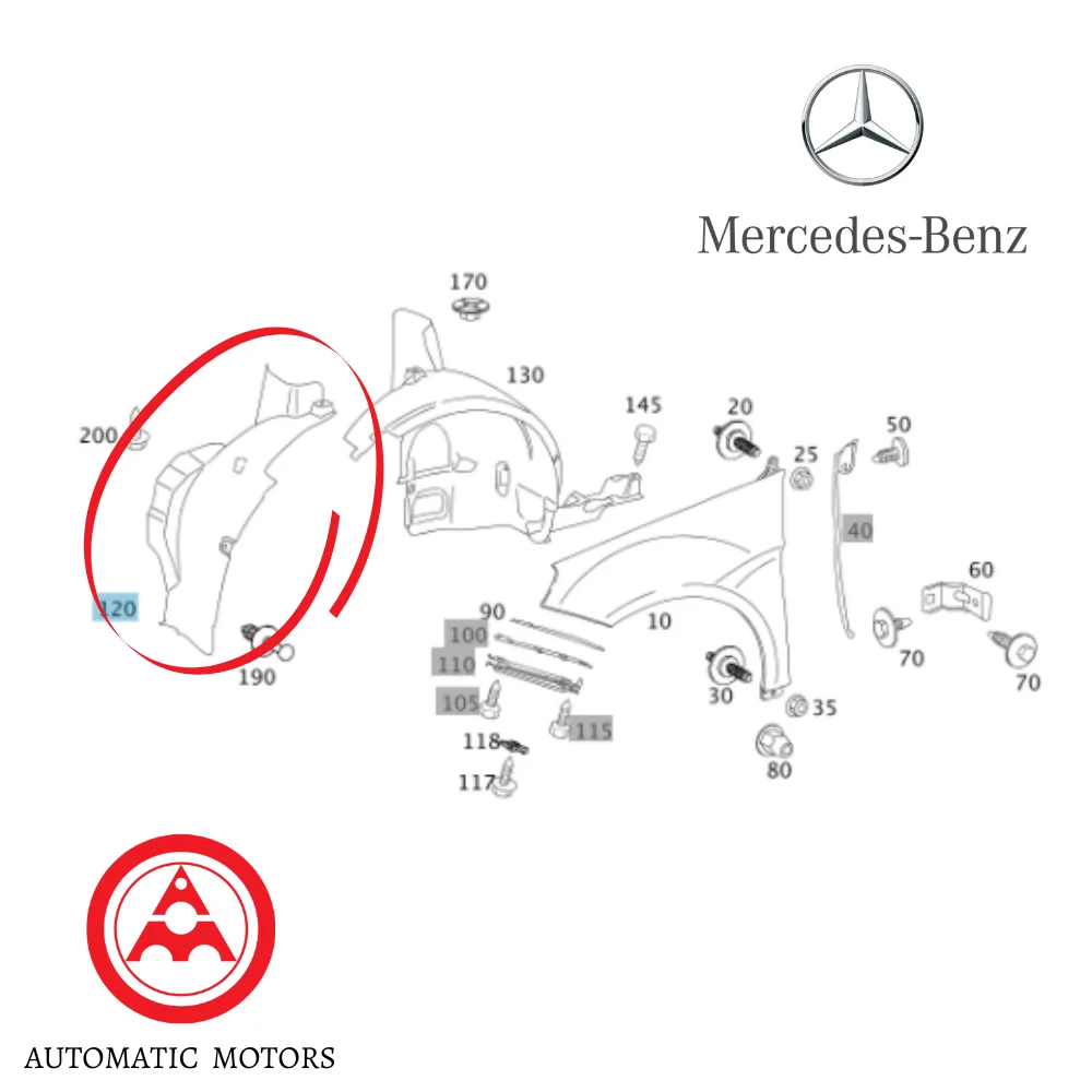Original Mercedes Benz Front Fender Front Inner COVER L/H W245-FC BANANA LEAF 1696988130
