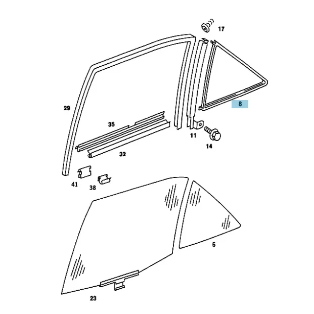 Original Mercedes Benz Rear Quarter Glass Rubber R/H W201 2017350624