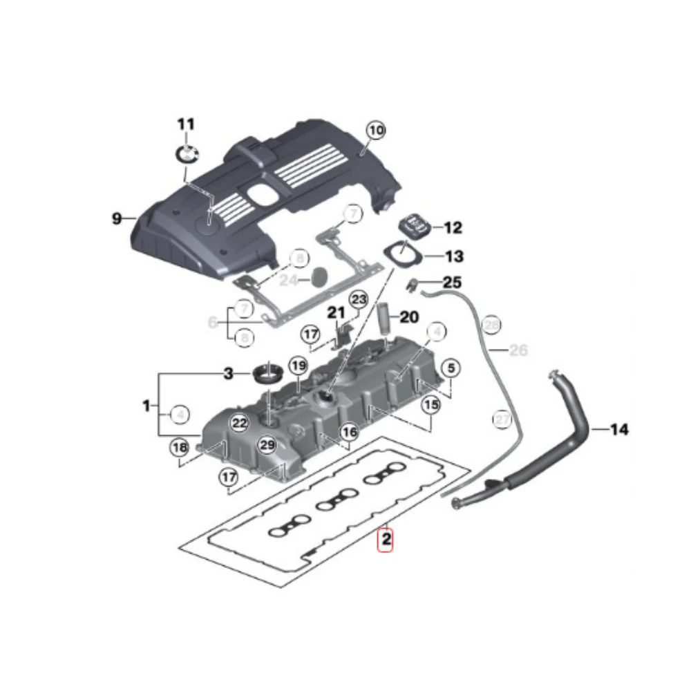 Bmw N52-FE E60-525/5/30i E90-323/5/8/30i E65-730i F10-523/528 Elring Valve Cover Gasket Kit 11127582245 11127559311 1537