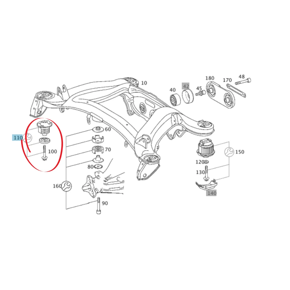 Mercedes Benz Meyle Rear Body Mounting Kit , Front W171 W172 W203 Small -2033504308 0140350100 [2033510942/0842/17135101