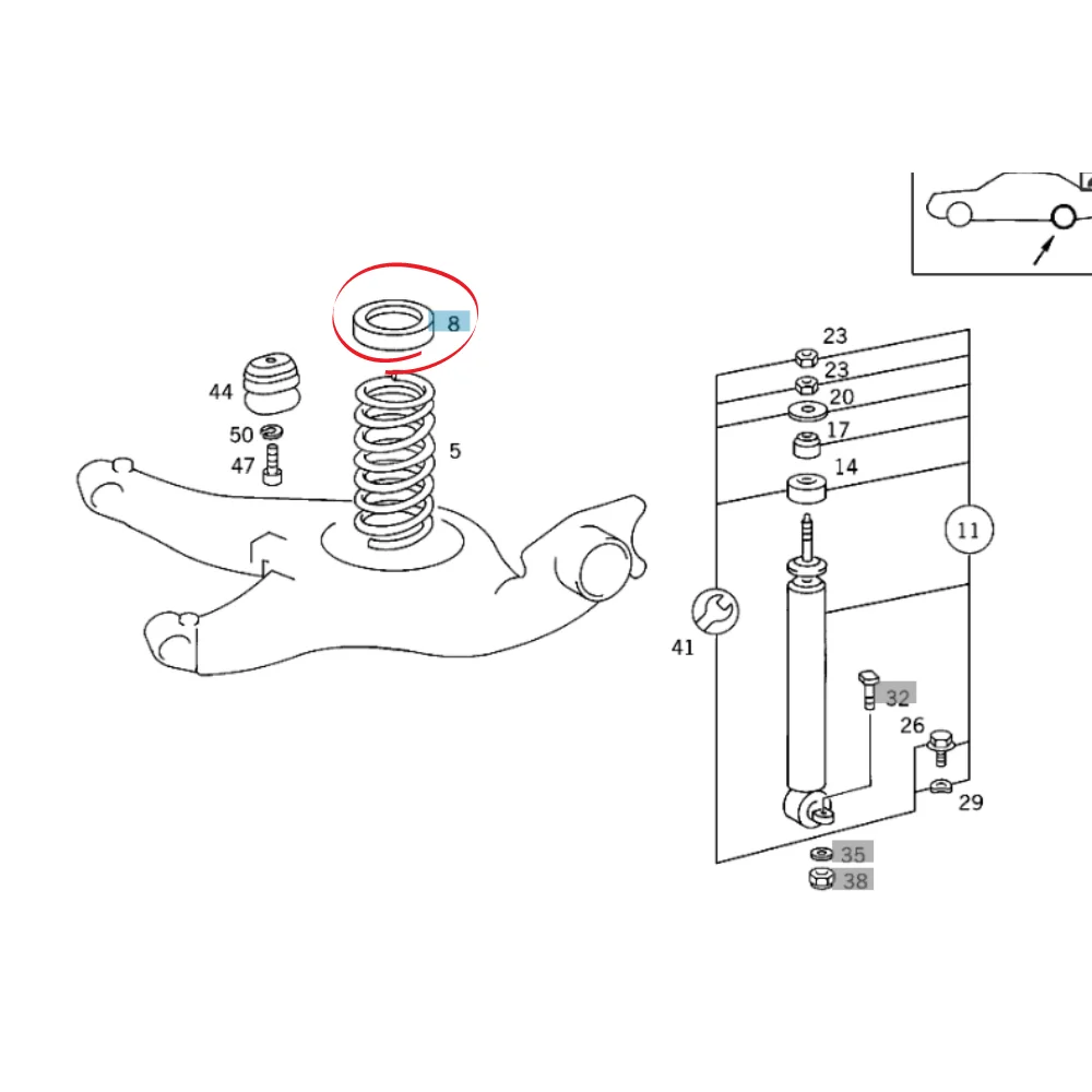 Mercedes Benz Meyle Rear Coil Spring Mounting SET 2Dot 14MM W115 W123 W116 W126 1034501 1153252344 0140320026
