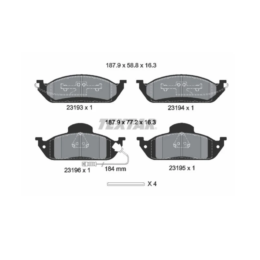 Mercedes Benz Textar Front Brake Pad Set W-Sensor W163 ML230/320 2319303 1634201220 1634200320 1634200020