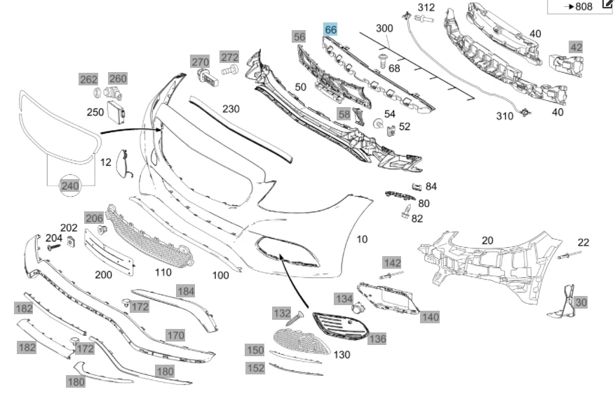 Original Mercedes Benz Front Bumper Center Top PV BKT W205-UTC REINFORCEMENT - 2058851165
