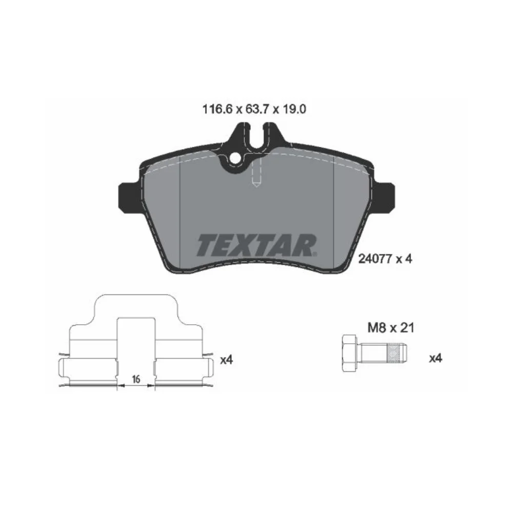 Mercedes Benz Textar Front Brake Pad Set W169 W245 2407701 1694202020 1694201320 1694200320 1694200220