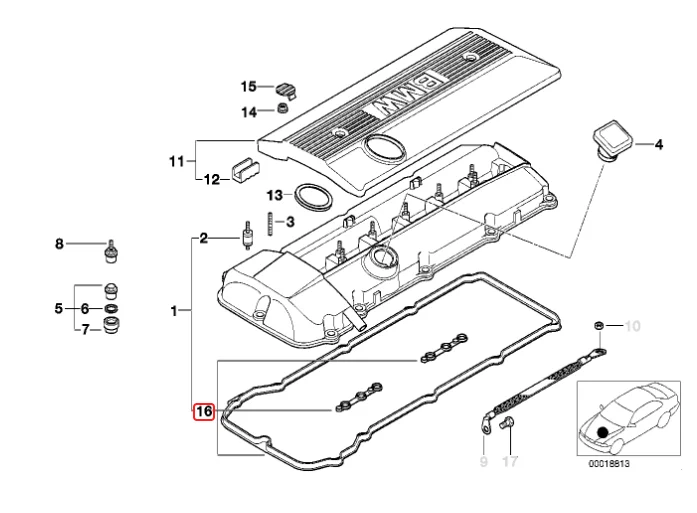 Victor Reinz Valve Cover Gasket Kit Bmw M54 E39 E46 E60 E65-730i X3 2.5 3.0i X5 E53 3.0i S/LK 11120030496 153307702