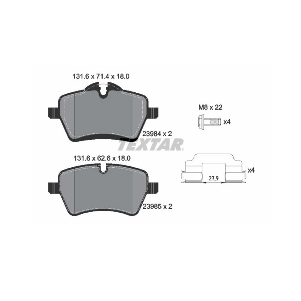 Mini R55 R56 R60 Countryman Textar Front Brake Pad Set 34116778320 34116770251 2398401 0252398418