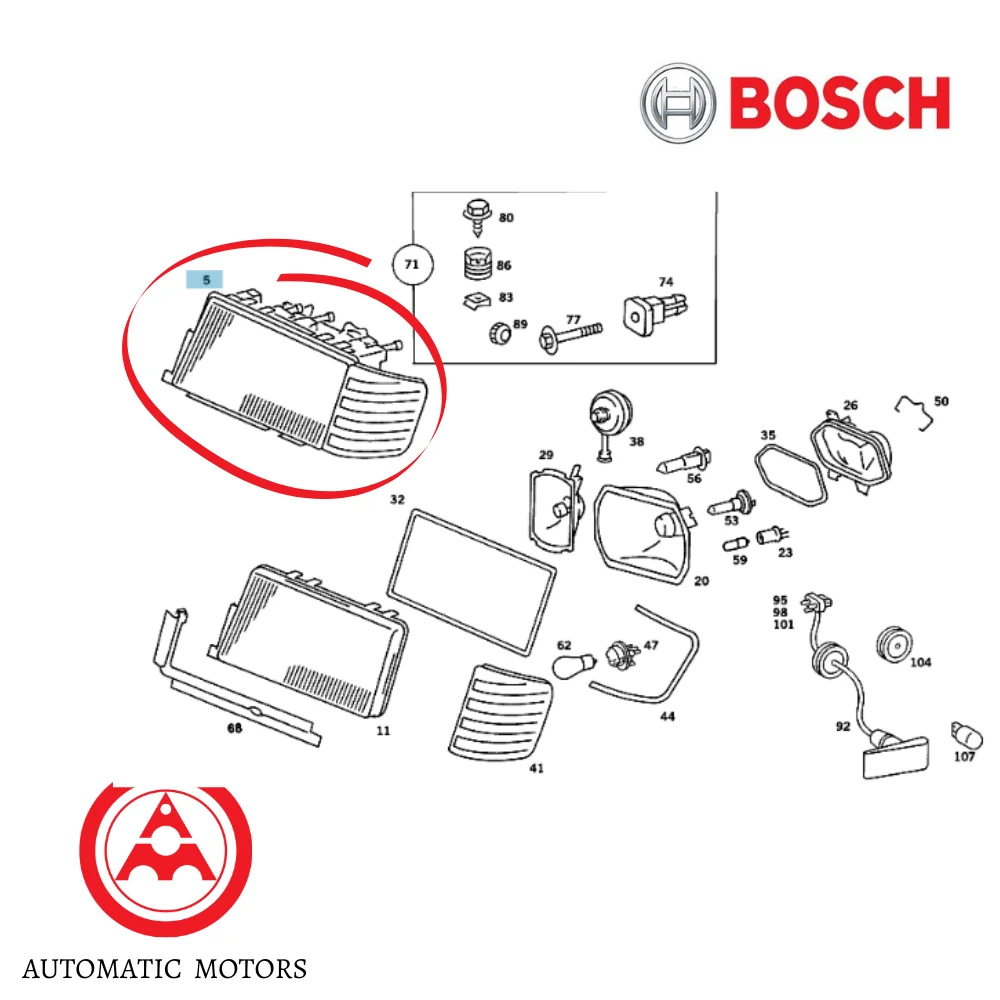 Mercedes Benz Bosch Headlight L/H W201 2018200361 2018207161 0301067721 0301067725