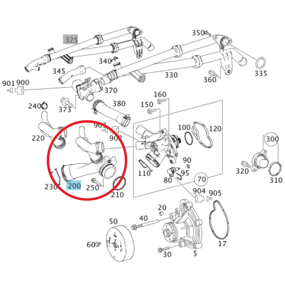 Original Mercedes Benz Water Pump Outlet Hose M271-CGI 820/860/861 2712002056