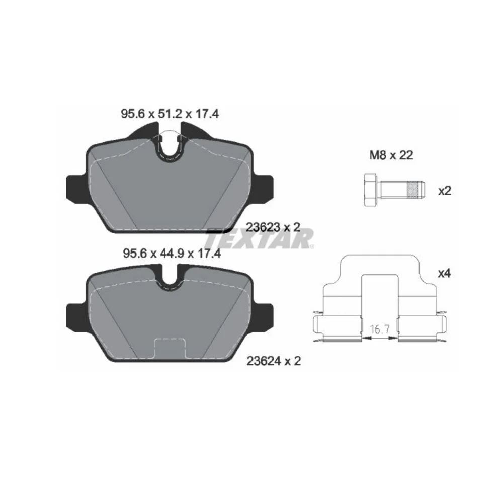 Textar Rear Brake Pad Set Bmw E90 316 318 320i E87 E81-116 118 120i 2362303 34216788183 34216767146 34216767145