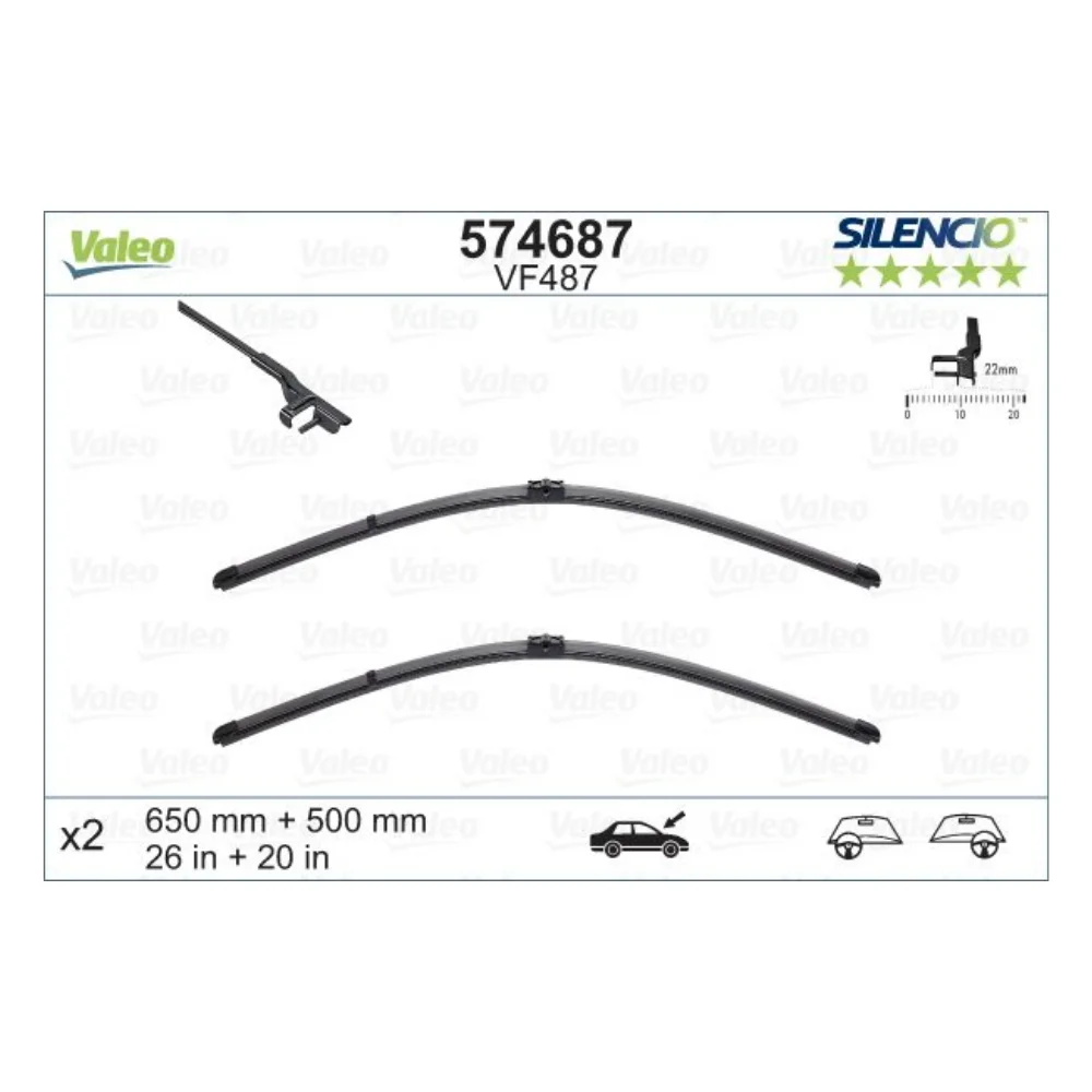 Bmw X3-F25 X4-F26 Valeo Front Windscreen Wiper Blade Set Aero-Type [26"/20"] 61612183576 574687