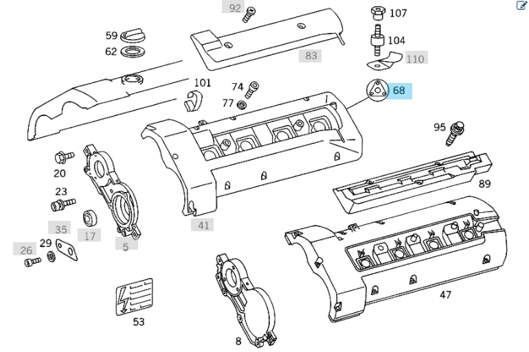 Original Mercedes Benz Valve Cover Gasket Kit Right Side Mercedes Benz M119 Fe 980 1 2 5 475860 1190102430