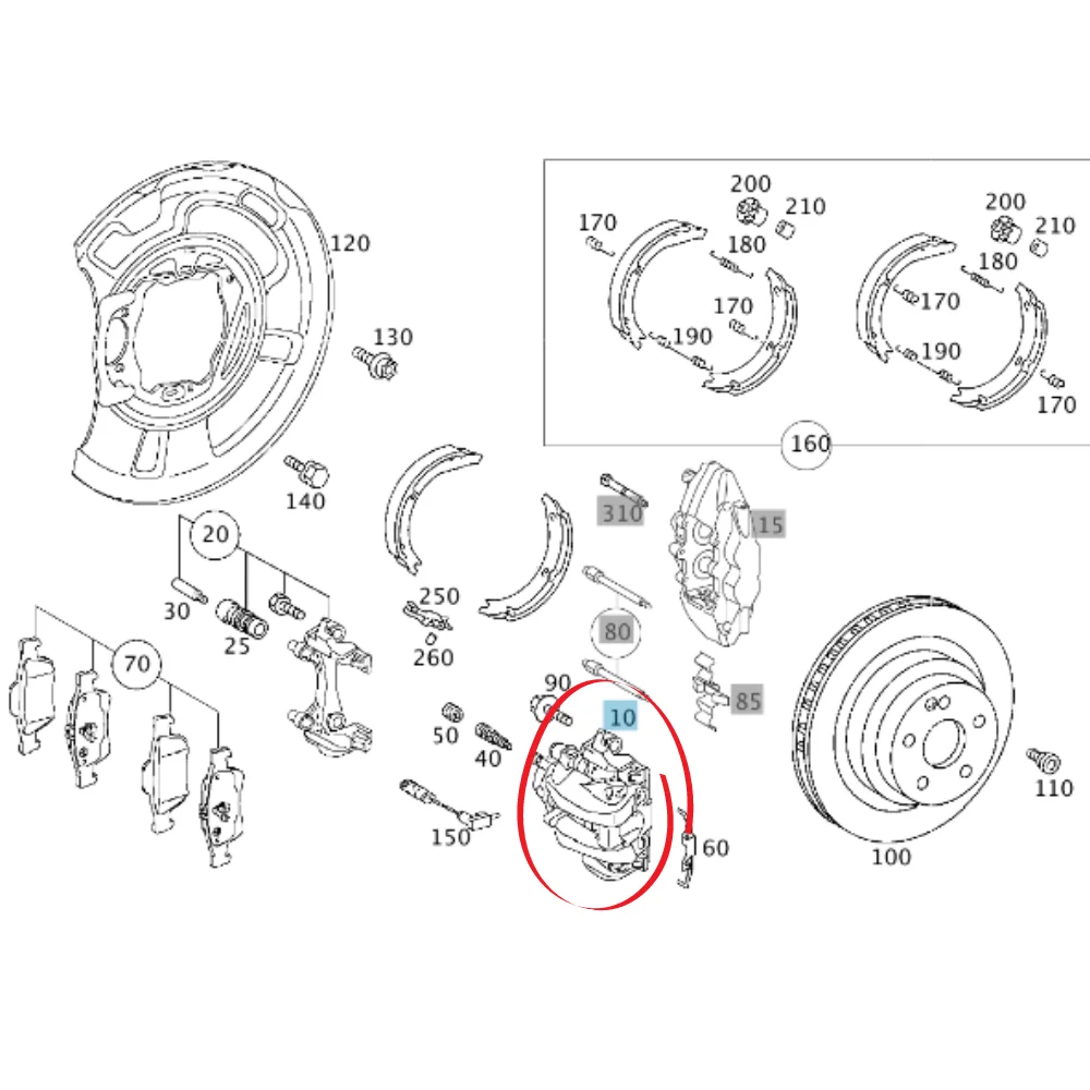 Mercedes Benz ATE Rear Caliper AA [ L/H-W211 W219 W221 W218 ] [ R/H-W212 ] 0024202783 2124230381 11942699912 24342699915