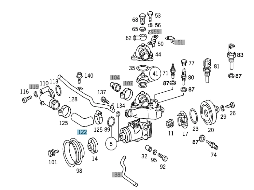 Mercedes Benz Water Pump Hose M104 1042030482 14025