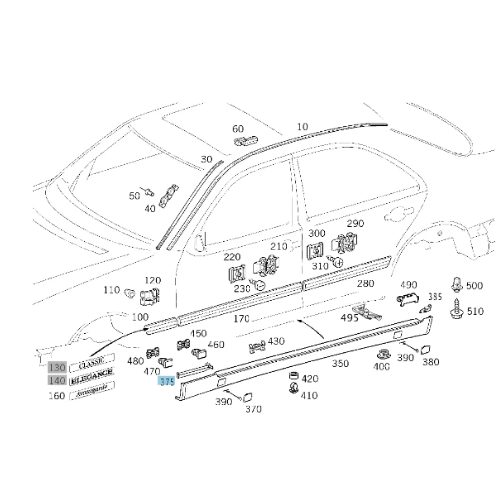 Original Mercedes Benz Side MBR Skirt Front Fender Seal L/H W210 FC6/99 2106987130
