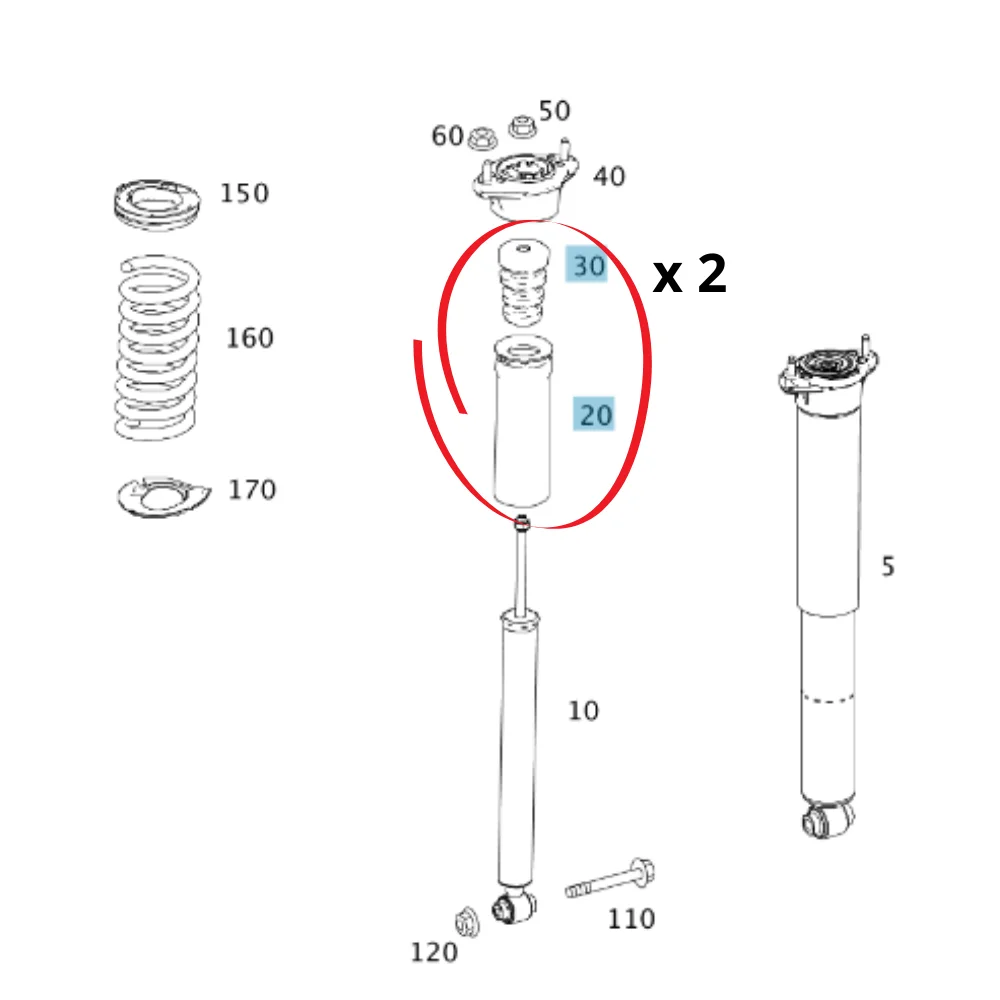 Mercedes Benz Germany Rear Absorber Bush & Boot Set W204 Sport486/Dynamic-483 2043210306 X2 + 2043260198 X2