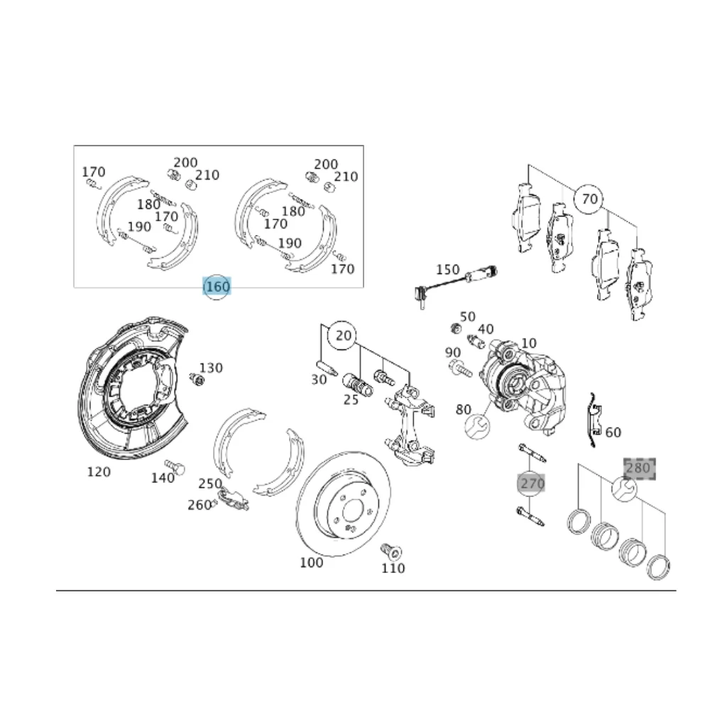 Mercedes Benz Trucktec HandBrake Shoe Set W211 W220 W221 2304200320 2214200520 0235206 0140421002/S