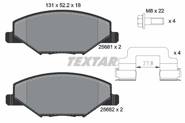 Volkswagen Polo Saloon Textar Front Brake Pad Set 2568101 6RU698151 6RU698151A 6RU698151B 0252568118